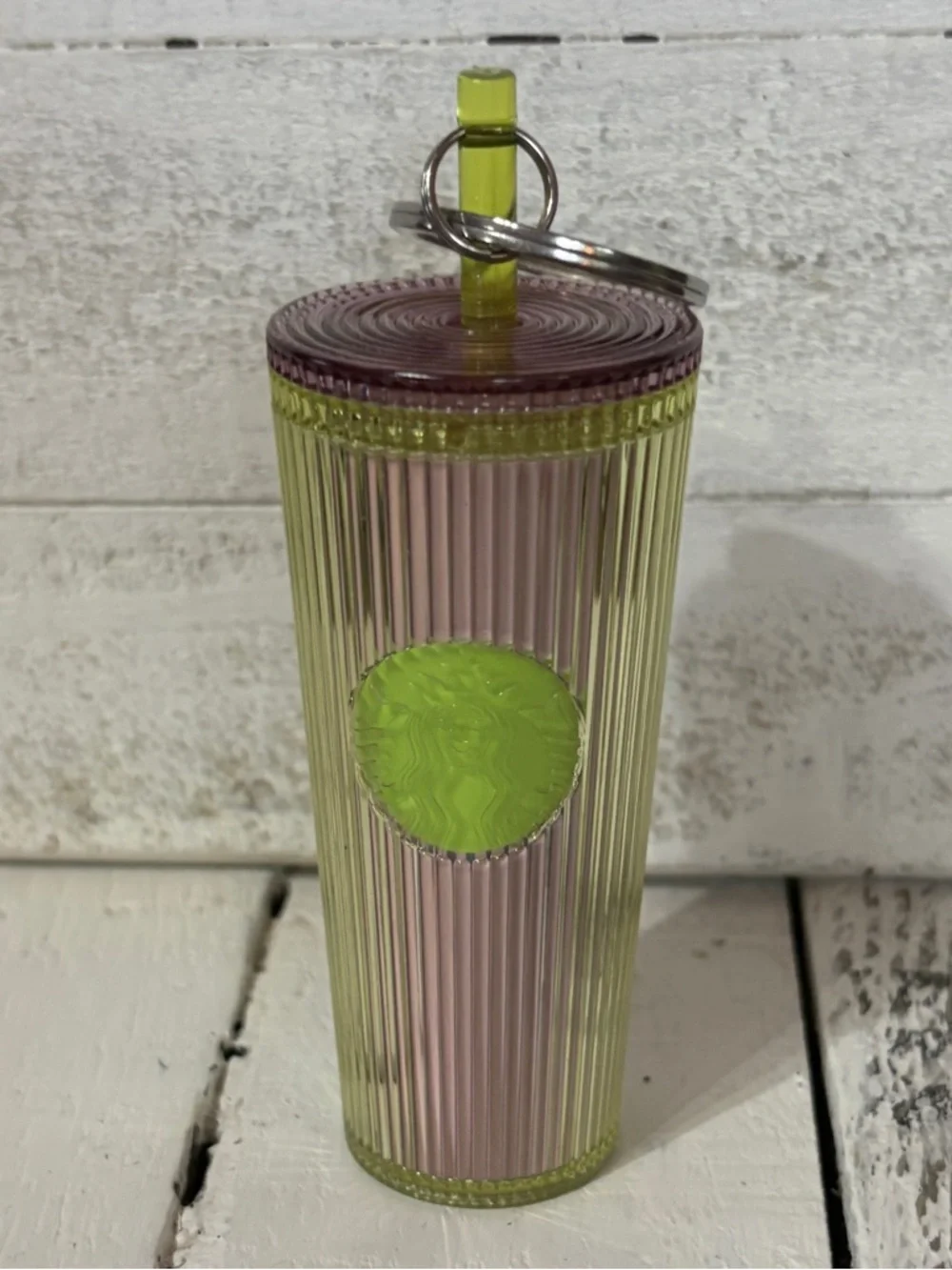 NWT Starbucks Lilac & Lime Ribbed Acrylic Tumbler Keychain